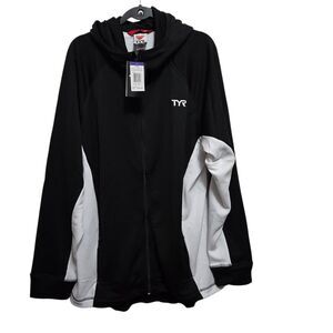 TYR Jacket with Hood Mens Size 3XL Black White Warm Up NEW